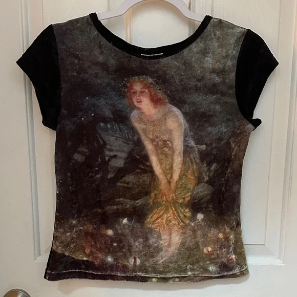 Black Short Sleeve Tee with Vintage Art Print - Picture 1 of 7